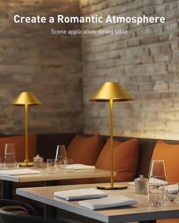 LED-лампа настільна бездротова золота, 2 шт. - акумулятор, USB, сенсорне керування, IP54, для дому та вулиці