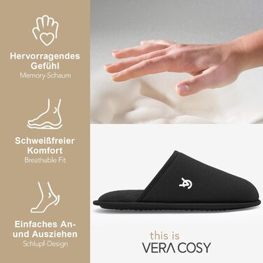 Чоловічі тапочки VeraCosy зручні, з антиковзким покриттям, з піною з пам'яті (42/43 EU, темно-чорний)