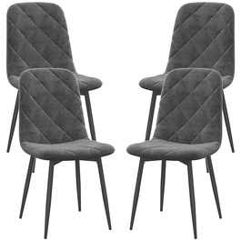 HOMCOM Dining Chairs, 4-Piece Set - Velvet-Look Kitchen Chairs with Backrest, Upholstered Chairs with Metal Legs, for Dining Table, Gray