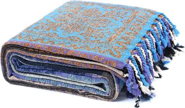 HOORDRY Chenille Woven Throw Blanket, Double-Sided Boho Blanket with Tassels, Double Bed Coverlet, Noble and Cozy Soft TV Blanket Sofa Blanket Reversible Bedspread, 220x260CM, Purple/Blue Purple 220 x 260 cm