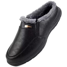 Чоловічі халапи шкіряні зимові теплі з плюшевою підкладкою, чорні, 40 EU