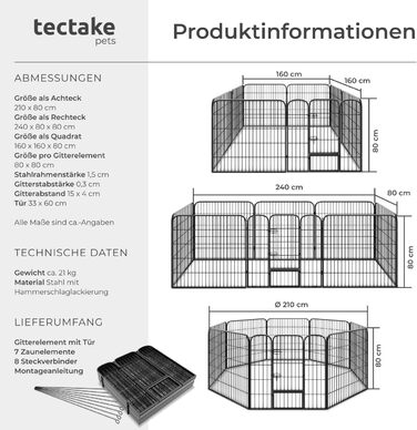 Тектейк вольєр для цуценят, 60 см, 8 граней, чорний - 402502