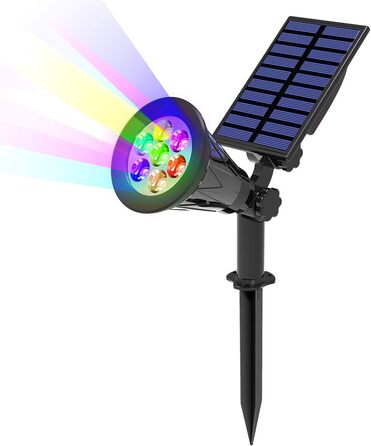 T-SUN LED Solar Spotlights, 2 Pack 4 LED Solar Garden Lights, Bright Garden Lights, 2 Lighting Modes, Safety Lighting, Large Outdoor Light for Lawn, Paths, Terrace (Cool White 6000K) (7led-rgb, 1 Piece)