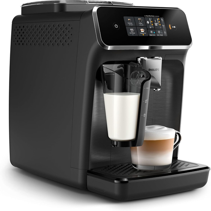 Philips 2300 Series Fully Automatic Coffee Machine - 4 Drinks, Modern Color Touchscreen Display, LatteGo Milk System, SilentBrew, 100% Ceramic Grinder, AquaClean Filter. Matte Black (EP2330/10) Latte Go 4 Coffee Specialties