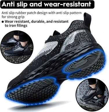 Зручні захисні черевики ISOOUS для чоловіків та жінок. Легкі, дихаючі, з металевим підноском, антиковзаючі, чорні, 43 EU