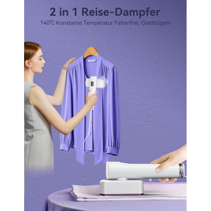 Sundu Паровий праска-випрямляч 2-в-1, туристична праска з LED дисплеєм, 4 режими, швидкий нагрів 15с, для одягу (білий)