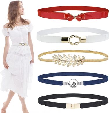 Жіночі тонкі ремінні EAONE 5 шт. в наборі, еластичні ремінні для суконь, великі розміри, кольори: золото, чорний, білий, червоний, темно-синій
