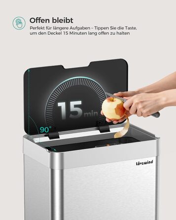 Сміттєвий бак кухонний сенсорний Lovewind 55л, нержавіюча сталь, USB-C, сріблястий