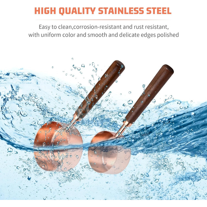 Набір мірних ложок мідних (4 шт.) з дерев'яною ручкою для кави, кухні, випічки 60/80/125/250 мл Akazie (Золото)