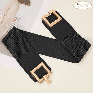 Жіночий широкий еластичний пояс JasGood з золотою пряжкою, чорний, XXL (101-115 см)