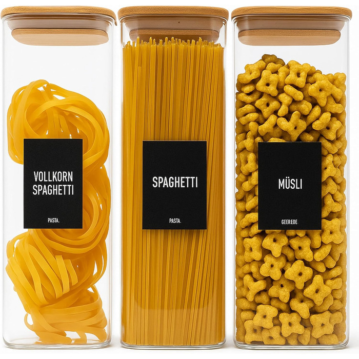 Набір скляних контейнерів для зберігання Deco haus® (6 шт.) з кришкою, етикетками - герметичні банки для круп, макаронів, спецій