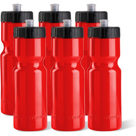 50 Strong Sport Squeeze Water Bottles - Set of 6 - Team Pack 22 oz BPA Free Bottle Easy Open Push/Pull Cap - Multiple Colors Available (Red)
