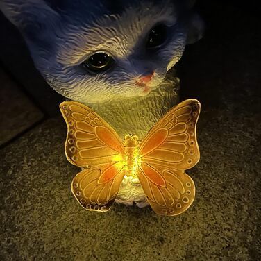 Cat Figurine Garden Decor Cat Garden Decoration Butterflies Solar Lights for Outdoors Balcony Garden Decoration Courtyard Layout Cute Cat Top Butterfly Ornaments Resin Solar Lights (gray)