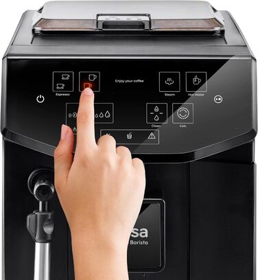 Ufesa Sienna Espresso Machine and Cappuccino Portafilter Machine with Milk Frother, 20 Bar Pressure, Digital Touch Panel, 1360W, for Ground Coffee or ESE Pads, 0.9L Water Tank, Silver (Superautomatic)