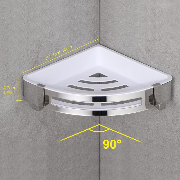 DUFU Shower Shelf Corner Shelf No Drilling for Bathroom Self-Adhesive Wall Mount SUS304 Stainless Steel and ABS Shower Shelf Corner Shower Basket Shower Shelves with 2 Hooks for Bathroom Organizer Corner Shelf 2 Pieces Silver