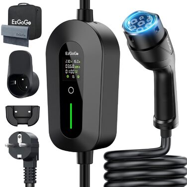 Кабель для зарядки електромобіля EzGoGo Type 2 Schuko 3.68 кВт, 10 м, 1 фаза, 6-16A, з LCD-дисплеєм та захистом IP65