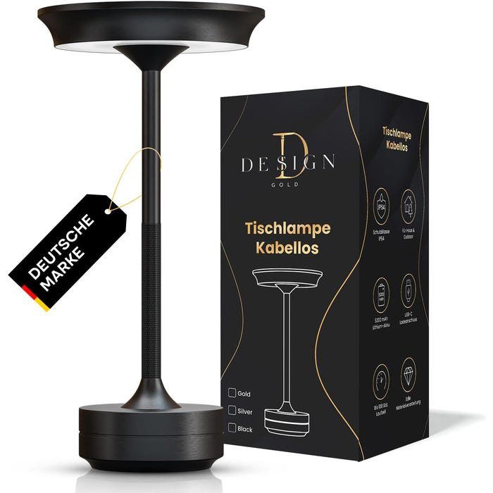 LED настільна лампа бездротова - стильний дизайн з акумулятором та USB-C - 3 кольори світла та диммування - бездротова свобода для дому та вулиці - акумуляторна лампа з регулюванням яскравості (Чорний)