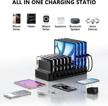 USB зарядний пристрій на 20 портів: Інтелектуальна станція для зарядки iPhone, Samsung, Google та інших пристроїв | Мережевий адаптер