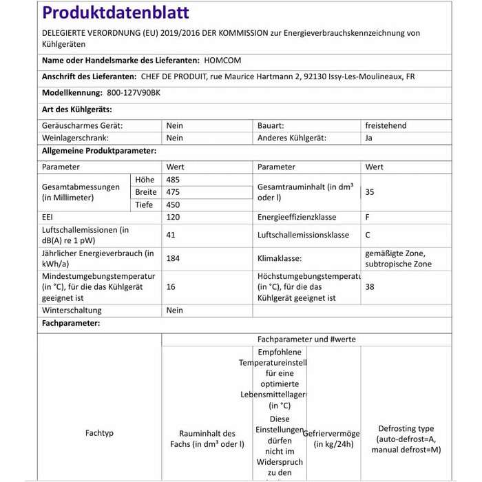 Mini морозильна камера HOMCOM 35 л, електрична, автономна, чорна, без замка