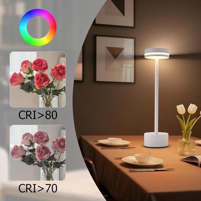 Настільна лампа акумуляторна LED 2 в 1: бездротова, димована, з USB-C зарядкою, сенсорна, для спальні, їдальні, офісу (біла)