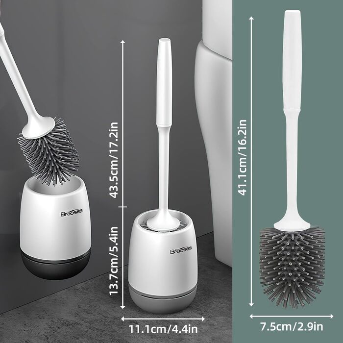 Набір для туалету з щіткою та тримачем: довга ручка, швидке висихання, настінний/підлоговий монтаж (білий та чорний)