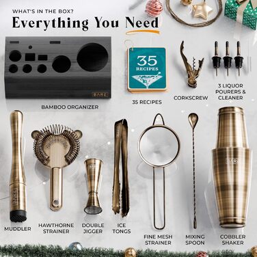 Набір бармена Mixology Boston Cocktail Shaker Set (14 предметів) з матового латуні 0.8L (BKB3)
