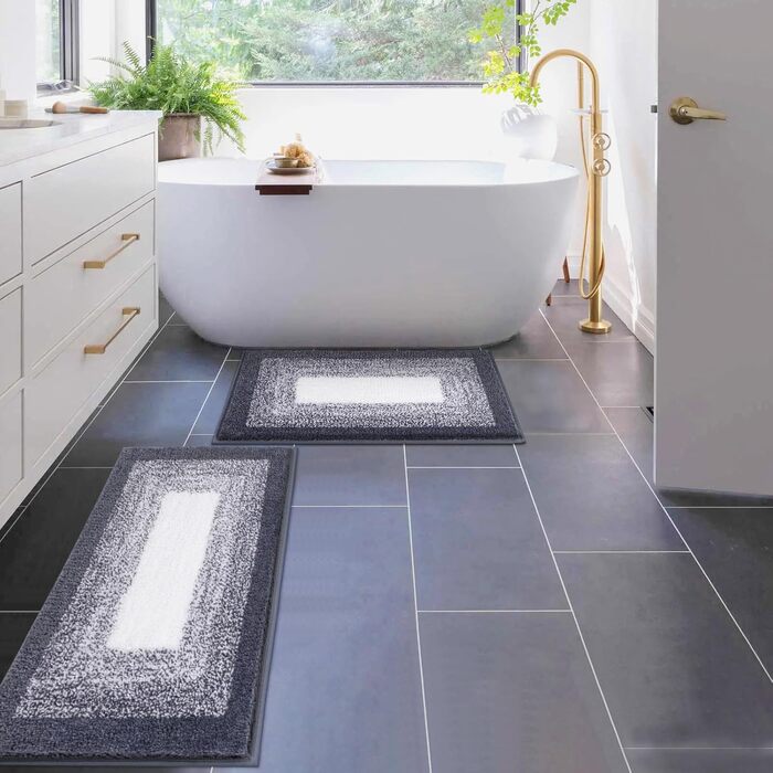 Enyhom Super Soft Microfiber Bath Mats - Absorbent, Non-Slip, Machine Washable Rugs for Bathroom & Shower (45x65 + 45x120 cm, Dark Grey)