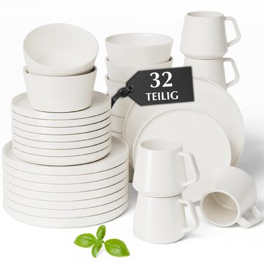 Набір посуду Miamio на 8 осіб (24 елементи) - сучасний сервіз з кераміки, білий, для посудомийної машини та мікрохвильової печі, Luxe Collection