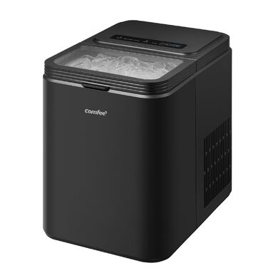 Машина для приготування льоду COMFEE' RCI12BL1EU(E) – чорна, 8 кубиків за 6 хвилин, 12 кг/24 год, 1.3л резервуар, самоочищення, компактний дизайн, з лопаткою та кошиком для дому