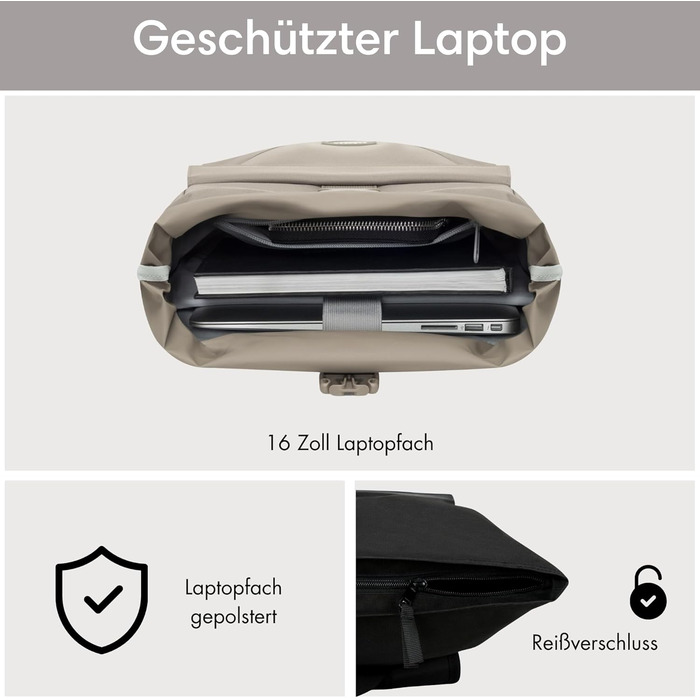 Рюкзак для жінок і чоловіків No 4 Rolltop із відділенням для ноутбука, для університету, роботи та велосипеда, великий дорожній рюкзак, водовідштовхувальний (гравій)