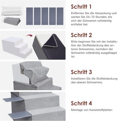 Dog stairs for small dogs, dog stairs, non-slip dog stairs with 5 steps, dog ramp bed washable, pet stairs made of high-density sponge, for injured & older dogs, cats