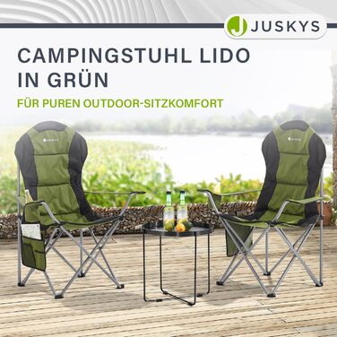 Крісло для кемпінгу Juskys Lido складне з підсклянником та кишенею - зручне та портативне для відпочинку на природі (зелене)