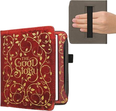 Чохол-книжка kwmobile для Pocketbook Era/Era Color з кишенею та лямкою - зображення читаючої жінки, чорно-бежевий