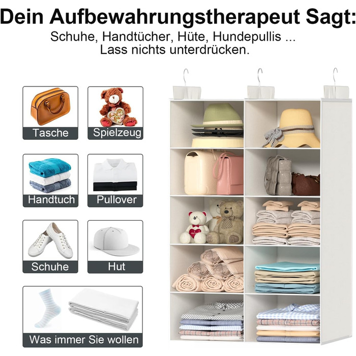 Органайзер для одягу на 6 рівнів, розкладний, з 3 металевими гачками – для шафи, спальні, гуртожитку