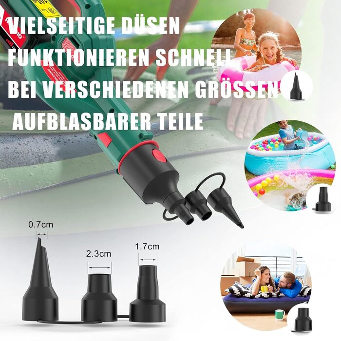 HYECHO Leaf Blower, 223 km/h Leaf Blower Battery 18V 4000mAh, with 3 inflation nozzles, Ergonomic, Operating weight 1.93Kg for cleaning leaves, removing dust