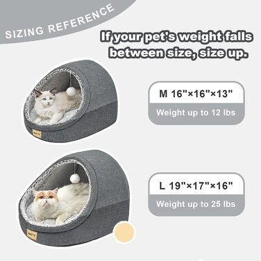 Jiupety Cat Cave, Cat House, Cat Basket, Cat Bed with Non-Slip Bottom, Cat Bed with Washable Detachable Cushion, M (16.1 x 16.1 x 13 inches), Dark Gray