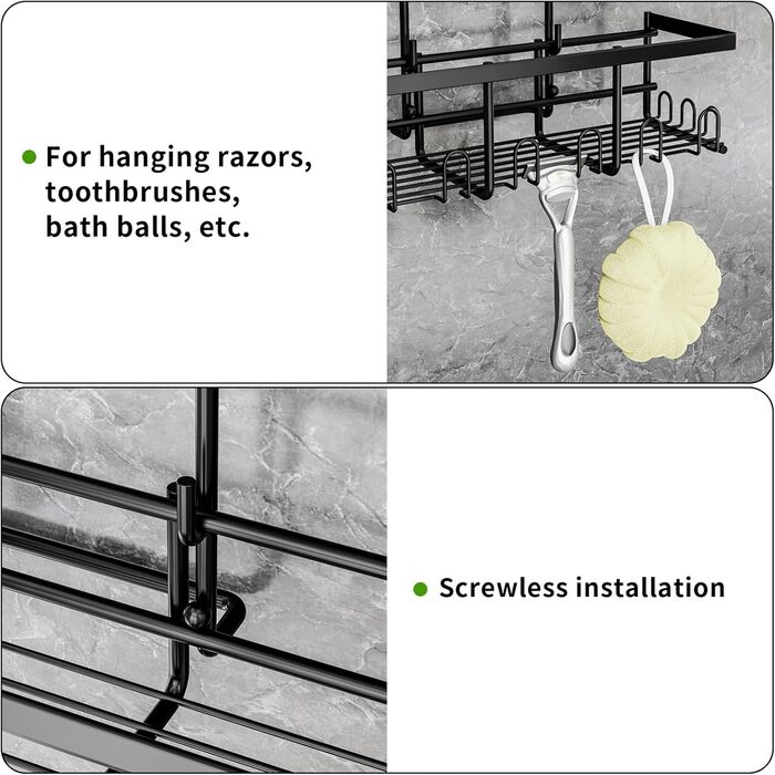 HouseUp Shower Shelf - Over the Door Hanging Shower Caddy - No Drilling Required - Black Shampoo Holder for Shower, Shower Basket, Bathroom Organizer, Shower Holder, Stainless Steel