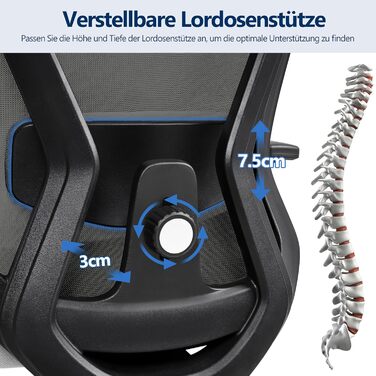 Офісне крісло Yaheetech з регульованою підголовником та поперековою підтримкою, дихаюча сітчаста спинка, широке сидіння, S-подібна спинка, поворотне на 360°, чорний