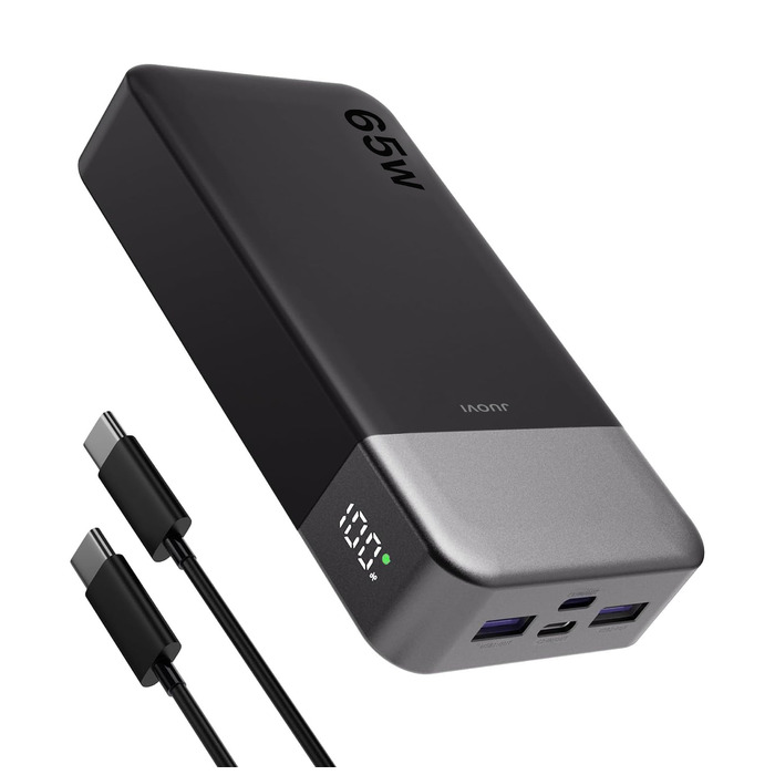 Power Bank JUOVI 65W 20000mAh з двома USB-C та двома USB-A, для ноутбука, телефону, iPad, MacBook, Steam Deck (Чорний)