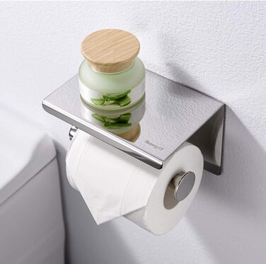 Тримач туалетного паперу Ibergrif з 2 способами монтажу, без свердління, з полицею, нержавіюча сталь (полірована)