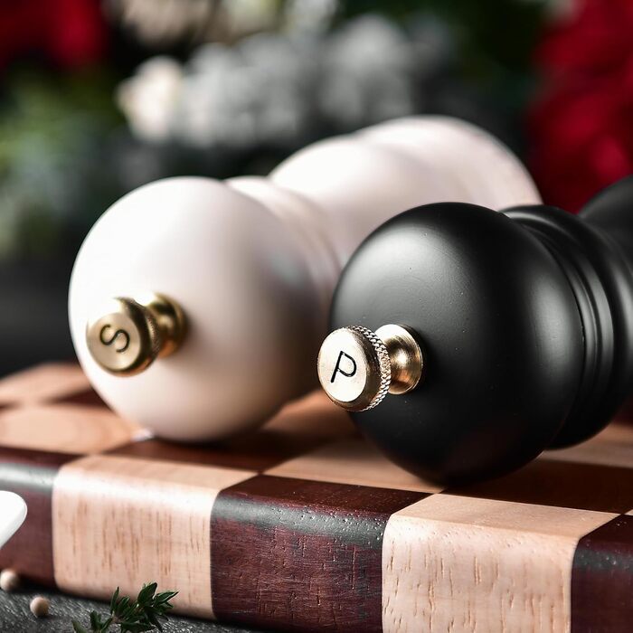 Набір для солі та перцю Bill.F, 2 шт., дерев'яні, ручні, з регульованим керамічним млином, 13,5 см (чорний та кремовий)