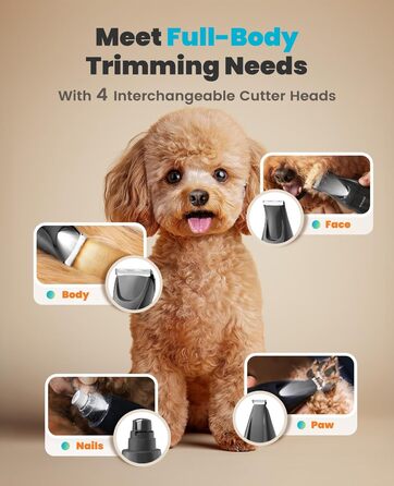 Oneisall 4-in-1 Pet Grooming Kit: Dog & Cat Hair Clippers, Trimmer & Nail Grinder with LED Light - Rechargeable Blue