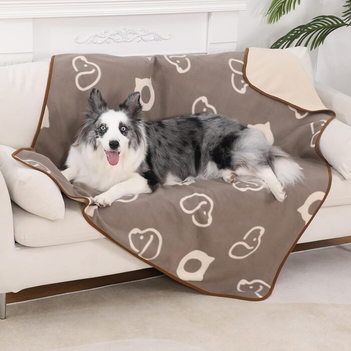 Водонепроникний килимок для собак, 152x127 см, фланель та шерпа, для середніх та великих собак, машинне прання - чорний (100x75 см, коричневий)