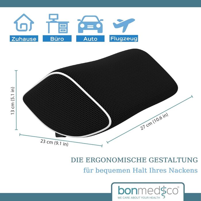 Подушка для офісного крісла Bonmedico з піни Memory Foam: підтримка попереку для офісу, авто та дому, чорна, ергономічна, для підтримки лордозу (XXS)