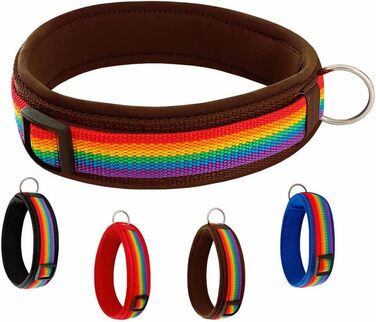Нашийник для собак Extra-Wide & Soft з неопреновим наповнювачем (S, L, 50-55 см), Кольори: Райдуга на коричневому