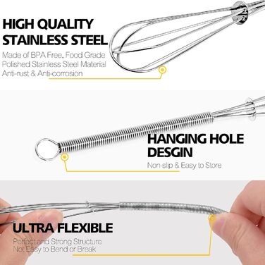 Набір міксерів Anaeat з силікону, 3 шт. з товстим сталевим дротом всередині – термостійкі кухонні вінчики для посуду з антипригарним покриттям, вінчики-балони для збивання, змішування, збивання (Чорний). Міні-набір (12,5 см + 18,5 см)