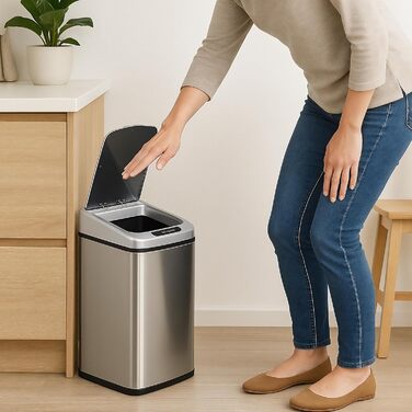 Сміттєвий бак Relaxdays Sensor 12л сріблястий, автоматичний, кутовий, з кришкою та внутрішнім відром для кухні та ванної кімнати