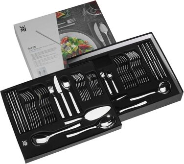 WMF Sonic 12-Person Cutlery Set, 66 Pieces, 60 Pieces with Serving Utensils, Hollow-Ground Knife, Cromargan protect polished, scratch-resistant, dishwasher-safe, 66-piece Single