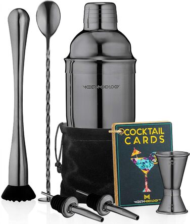 Black Cocktail Shaker Set - Bartender Kit with Tools - Kb4