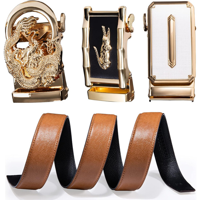 Чоловічий шкіряний ремінь Barry.Wang чорного кольору з автоматичною пряжкою (3 позиції), регульований бізнес-пояс, довжина 130 см, у подарунковій коробці